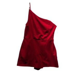 Red One Shoulder‎ Romper Womens Size Large Holiday Party Cocktail Crystal Sky